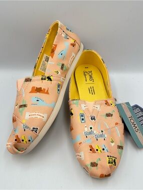 NEW Toms Route 66 Pink Slip on Printed Womens 6 Alpargata Ltwt Cloudbound Sole